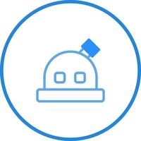 Stylized icon representing satellite dish antenna with a blue circular frame design against white background vector