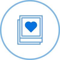 Blue heart on stacked polaroid frames icon symbolizing love sharing and capturing memories and cherished moments with loved ones vector