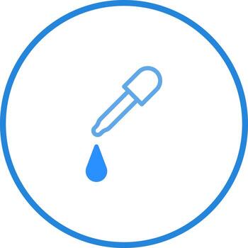 Stylized medical illustration of a dropper dispensing a single drop within a circle design application of science vector