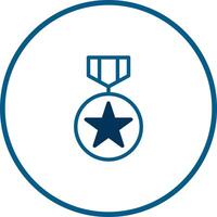 Blue outlined military award badge in a white background circle represents accomplishment and victory symbolizing honor vector