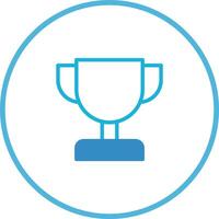Simple blue line art trophy icon inside a circle represents accomplishment and success well done and achievement vector