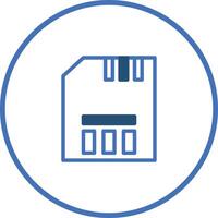 Blue outline of an SD card inside a circle illustration depicting memory storage and technology concepts vector