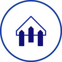 Minimalist blue fence icon representing property home yard real estate and outdoor concept with geometric shapes and circle border vector