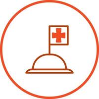 Minimalist healthcare representation featuring a medical flag over a rounded base on white background artwork illustration vector
