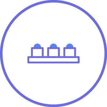 Minimalist illustration of three blue square shapes with rounded tops arranged on a line art platform vector