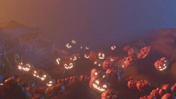 Halloween Pumpkin Glow in Foggy Forest, Cinematic seamless Loop video