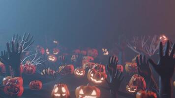 Zombie Hands and Pumpkins Rise, Halloween Horror Scene, seamless Loop video