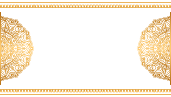 Indian flower mandala art with luxury golden circle frame transparent vintage gold circular pattern in png