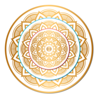 Indian flower mandala art with luxury golden circle frame transparent vintage gold circular in pattern png