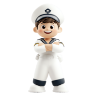 Cheerful sailor character in white uniform. png