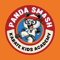 Panda Smash Karate Kids Academy Emblem Cartoon Illustration vector