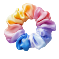 Colorful gradient scrunchie resting on a light background png