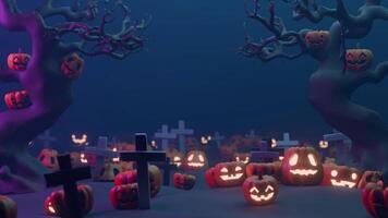 Haunted Trees and Glowing Pumpkins, Halloween Cemetery seamless Loop Animation video