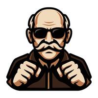 bald man with a mustache and sunglasses illustration vector