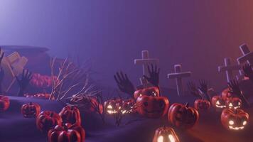 Eerie Graveyard with Glowing Pumpkins, Halloween Night Ambience, seamless Loop video
