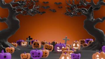 Spooky Graveyard with Pumpkins and Bats, Halloween Night Scene, seamless Loop video