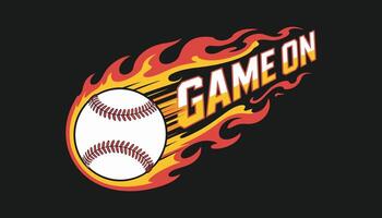 Fiery Baseball with Game On Text, Flaming Ball Design for Sports Competition, Energy, Speed, Athletic Spirit, Team Challenge and Motivation Illustration. vector