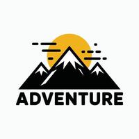 Adventure Logo with Mountains and Sun Illustration for Travel, Hiking, Exploration, Nature, Outdoor Activities, Wilderness Journey, Tourism, and Expedition Branding Design. vector