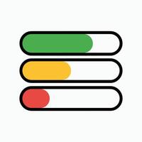 Colorful loading progress bars in green, yellow and red, flat design infographic element for status indicator, user interface, dashboard or web design. vector