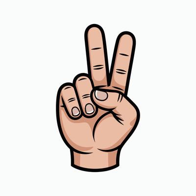 Hand Showing Peace or Victory Sign, Two Fingers Gesture Illustration in Cartoon Style Isolated on White Background for Emoji, Symbol, and Communication Use.