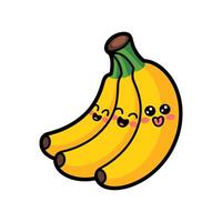 Cute Kawaii Bananas Illustration, Smiling Cartoon Fruit with Happy Faces, Fun Yellow Food Clipart for Kids, Healthy Snack Design Art. vector