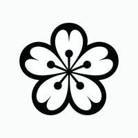 Black and white minimal sakura cherry blossom flower icon in traditional Japanese style silhouette, perfect for graphic design, print, and decoration projects. vector