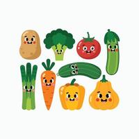 cartoon vegetables with happy faces vector