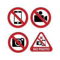 No Photography and Recording Sign Collection Icons with Prohibition Symbols. illustration on white background. vector