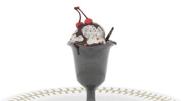 a chocolate ice cream sundae in a glass cup video