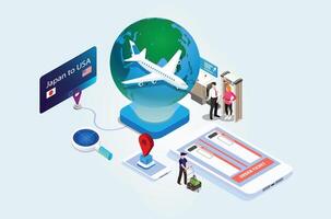 Travel illustration of Japan to USA vector