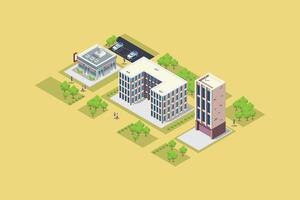 Isometric buildings with green areas vector