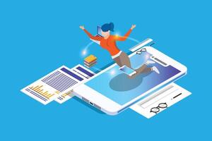 Person interacting with smartphone and documents vector