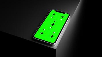 Animation of Smartphone with Green Chroma Key Screen Positioned on a Black Corner video