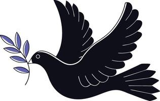 A graceful white dove in mid flight serenely carrying a vibrant green laurel branch in its beak symbolizing peace and victory in a clean design vector