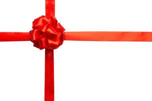 Red ribbon bow isolated on white background. photo