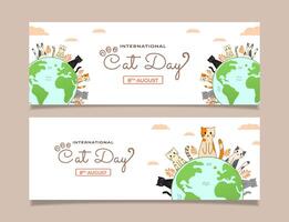Set Adorable Cats Celebrating International Cat Day Around the Globe Illustration vector