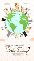 Vertical Illustration Celebrating International Cat Day with Cute Cats Around the Globe vector