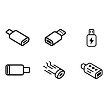Collection of USB and Data Transfer Adapters Modern Line Icons Set vector