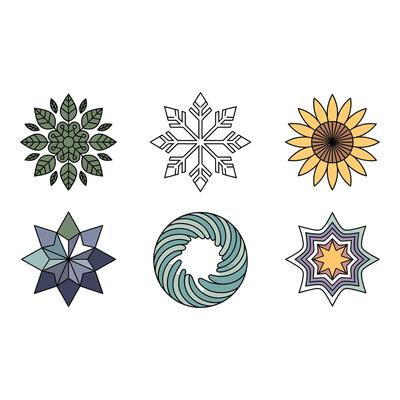 Geometric floral pattern with abstract shapes and decorative elements