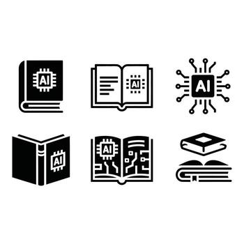 ai tecnología libro íconos moderno monocromo educativo informativo digital circuitería conocimiento aprendizaje datos innovación vector