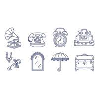 Vintage and retro elements isolated on white background in line art vector