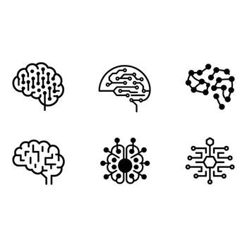 ai cerebro circuitería resumen negro y blanco íconos conjunto moderno tecnología concepto vector