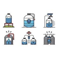 Water filtration and storage system icons isolated on white background vector