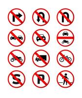 Flat Set of 12 Road Prohibition and No Entry Signs. Collection of Restriction Sign Icons vector