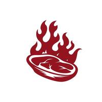 silhouette of steak logo with vintage old minimalist concept with meat, fire and knife, illustration vector