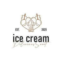 Sweet delicious, and cold food, ice cream logo with a modern and minimalist line concept suitable business brand, template, poster, restaurant, cafe, as an illustration symbol vector