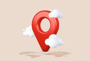 3D cloud and red location pin icon in modern style. vector