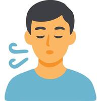 A stylized illustration of a man with closed eyes, gently exhaling, flat design. vector