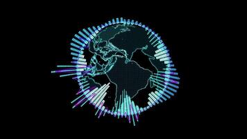 Digital Globe with Sound Waves and Data Visualization Elements video