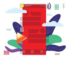 Modern mobile screen UI presentation with chat window and digital elements illustration. vector